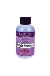 Front view of a Non-Smear, EzFlow Pineapple Polish Remover in a 4-ounce purple bottle with product detail and information